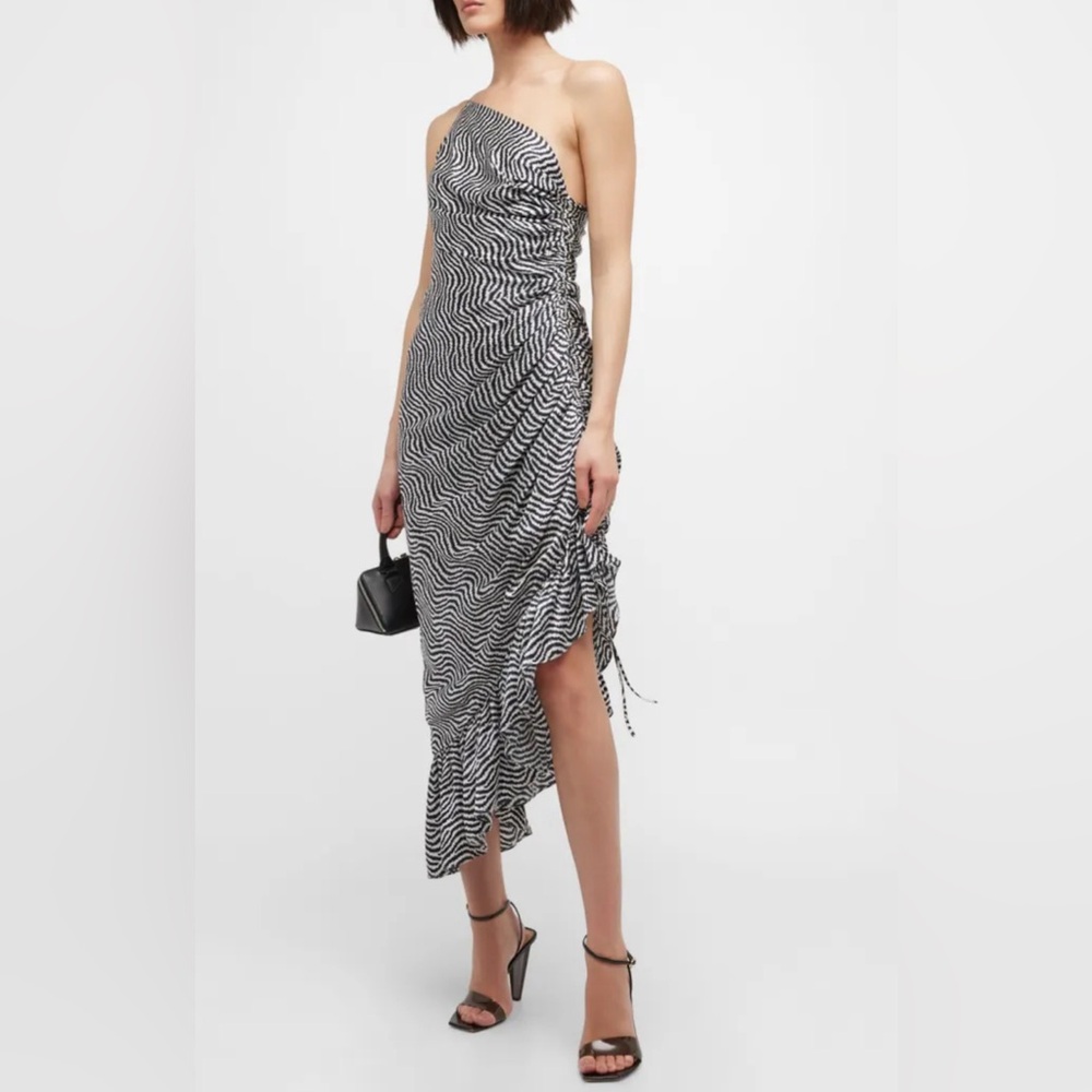 NWT Cinq a Sept Christel One-Shoulder Asymmetric Silk Midi Dress sz 4 - Picture 2 of 5